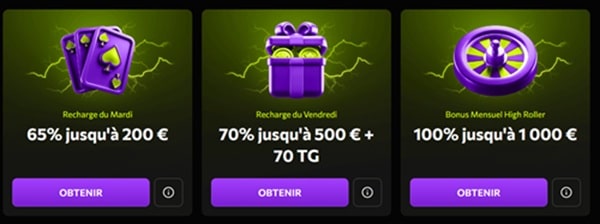 Bonus et promotion chez Instacasino.